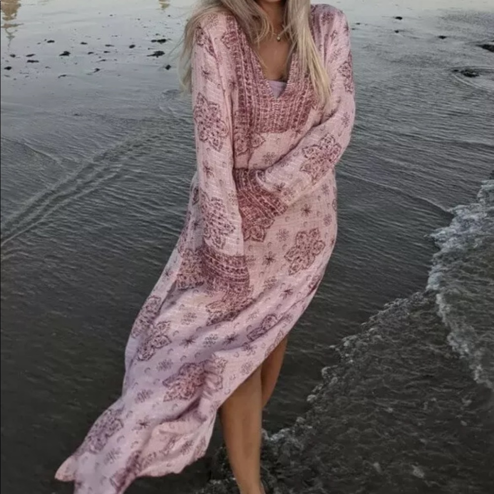 Zara printed midi slit dress size small pink NWT - Picture 2 of 16